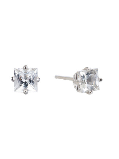 White quartz princess cut stud earrings.