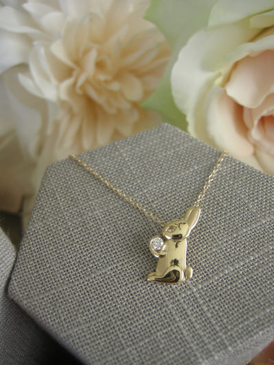 Gold and Diamond Bunny Necklace