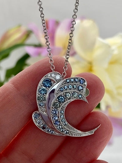 Custom Diamond, Sapphire, and Aquamarine Pendant