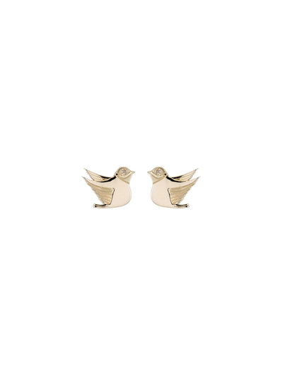 Gold and Diamond Bird Stud Earrings