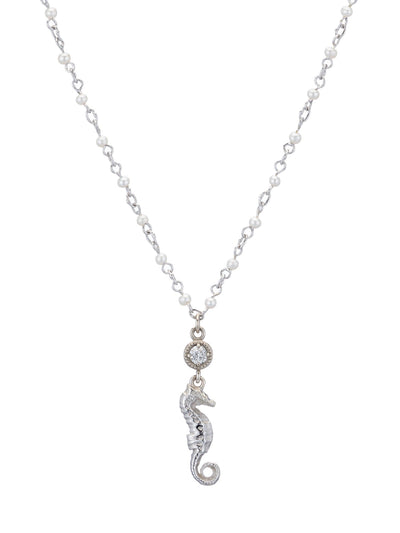 Pearl and Diamond Seahorse Necklace 18k white gold