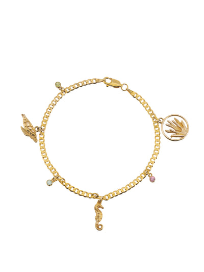 Gold Charm Bracelet with turtle, seahorse, and coral charms.