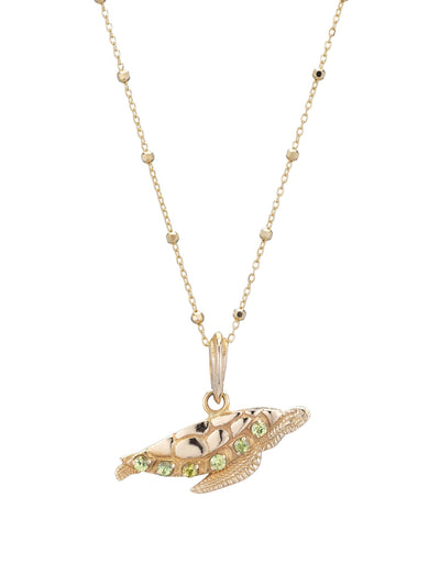 14k Sea Turtle Necklace with green garnets
