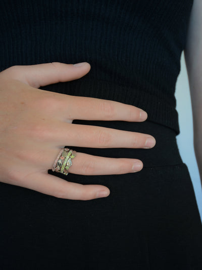 Green garnet ring, pink sapphire ring