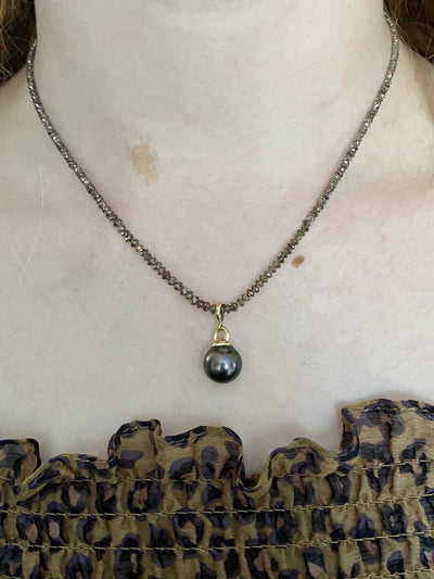 Diamond bead and Tahitian Pearl Necklace - Lavender