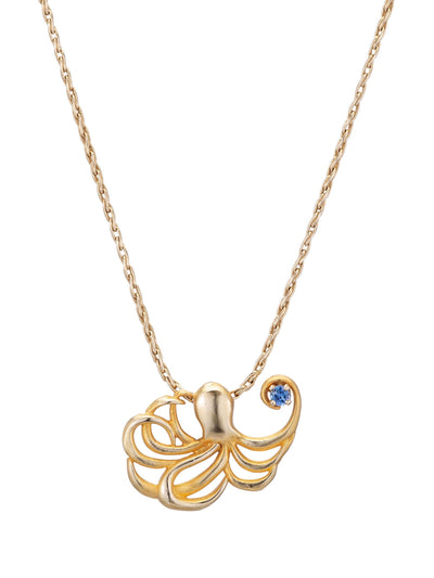Octopus Pendant Necklace 14k set with California Benitoite